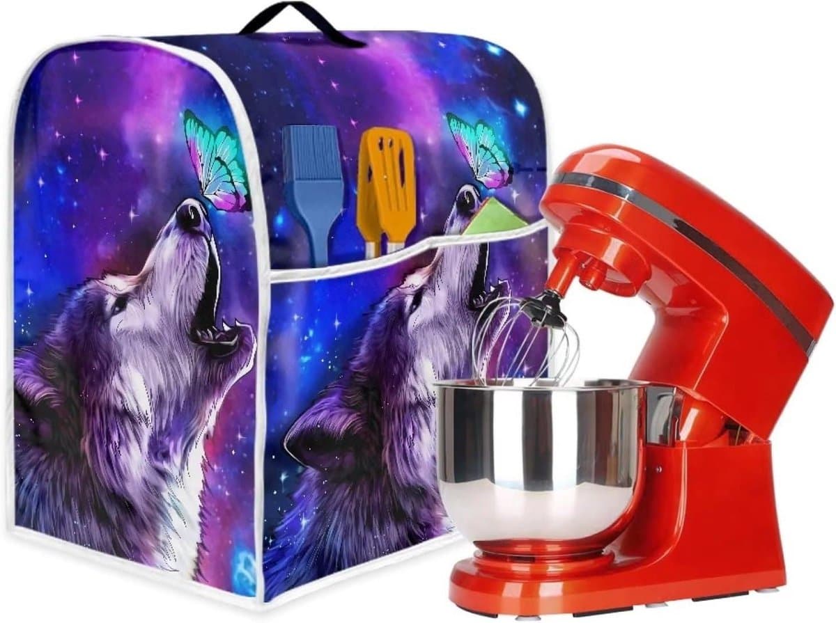 Mixerhoes Standaard - Keukenmachine Cover - Keuken Decoratie - Met Opbergvak - S-formaat - Wolf Galaxy Vlinder — afbeelding 1