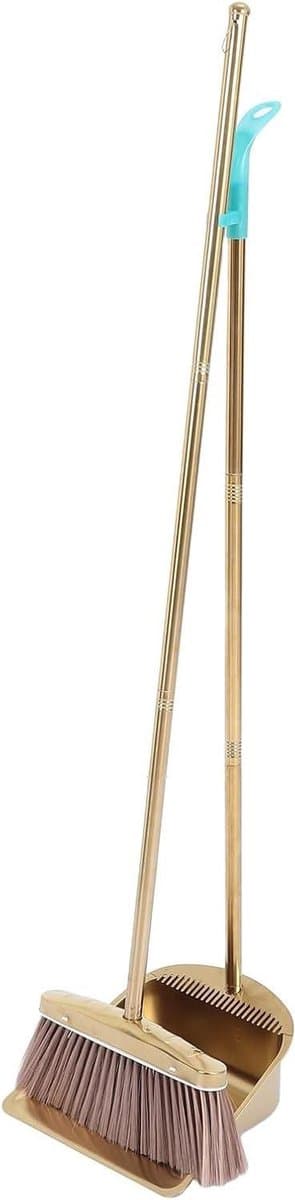 Bezem en stoffer - Huishoudelijke set - Efficiënt schoonmaken - Staande opbergruimte - 115 cm steel - Goud — afbeelding 1