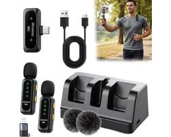 Draadloze dasspeldmicrofoon – Slimme microfoon met ruisonderdrukking voor livestreaming en video-opnames (model J20) - Microfoon Draadloos - Dasspeld Microfoon Draadloos - Microfoon Bluetooth - Geschikt Voor Alle Telefoons
