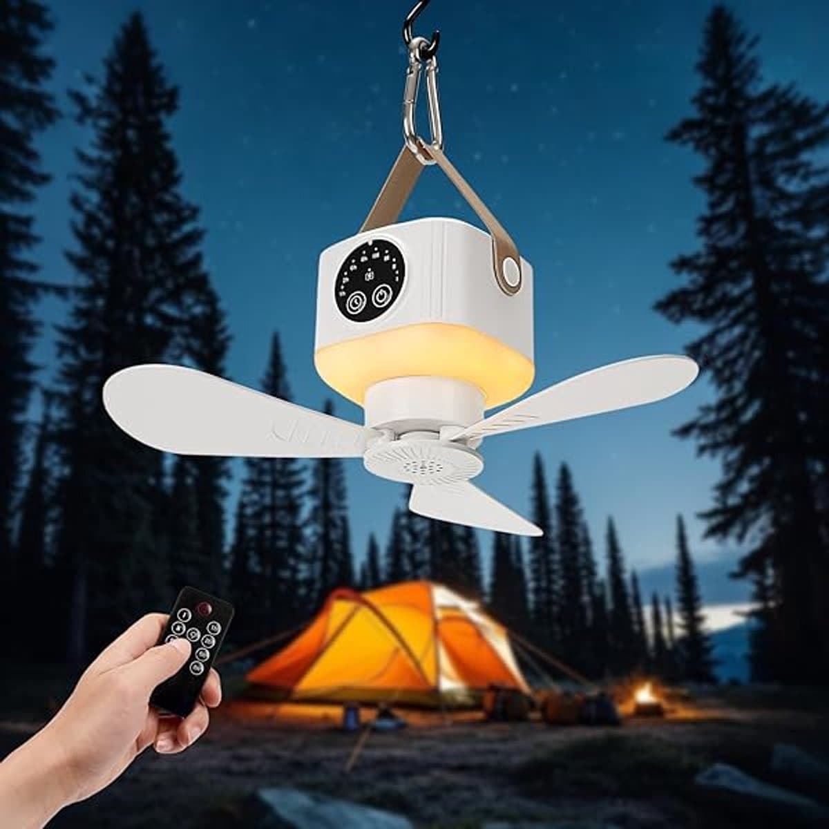 Tentventilator - Draagbare Plafondventilator - 4 Snelheden Stil - Dimbaar LED Licht - 7200mAh Batterij - Afstandsbediening Met Timer - Voor Camping Tent RV — afbeelding 1