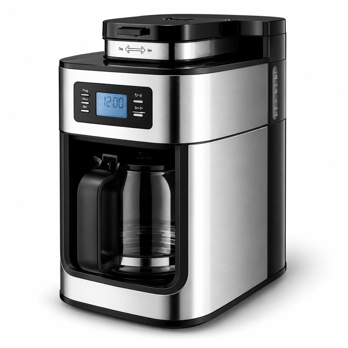 Koffiemachine met Bonenmaler – Volautomatisch Koffiezetapparaat 1L – LCD Display & Timerfunctie – Voor Verse Koffiebonen en Gemalen Koffie – RVS — afbeelding 1