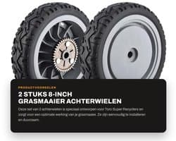 Dailygoods- Grasmaaier Achterwiel 8 Inch - 2 Stuks - Vervangt OEM 107-3709 - Geschikt voor Toro Modellen - Naaf 1/2" - Tandwiel 42 Tanden - Grasmaaierwiel