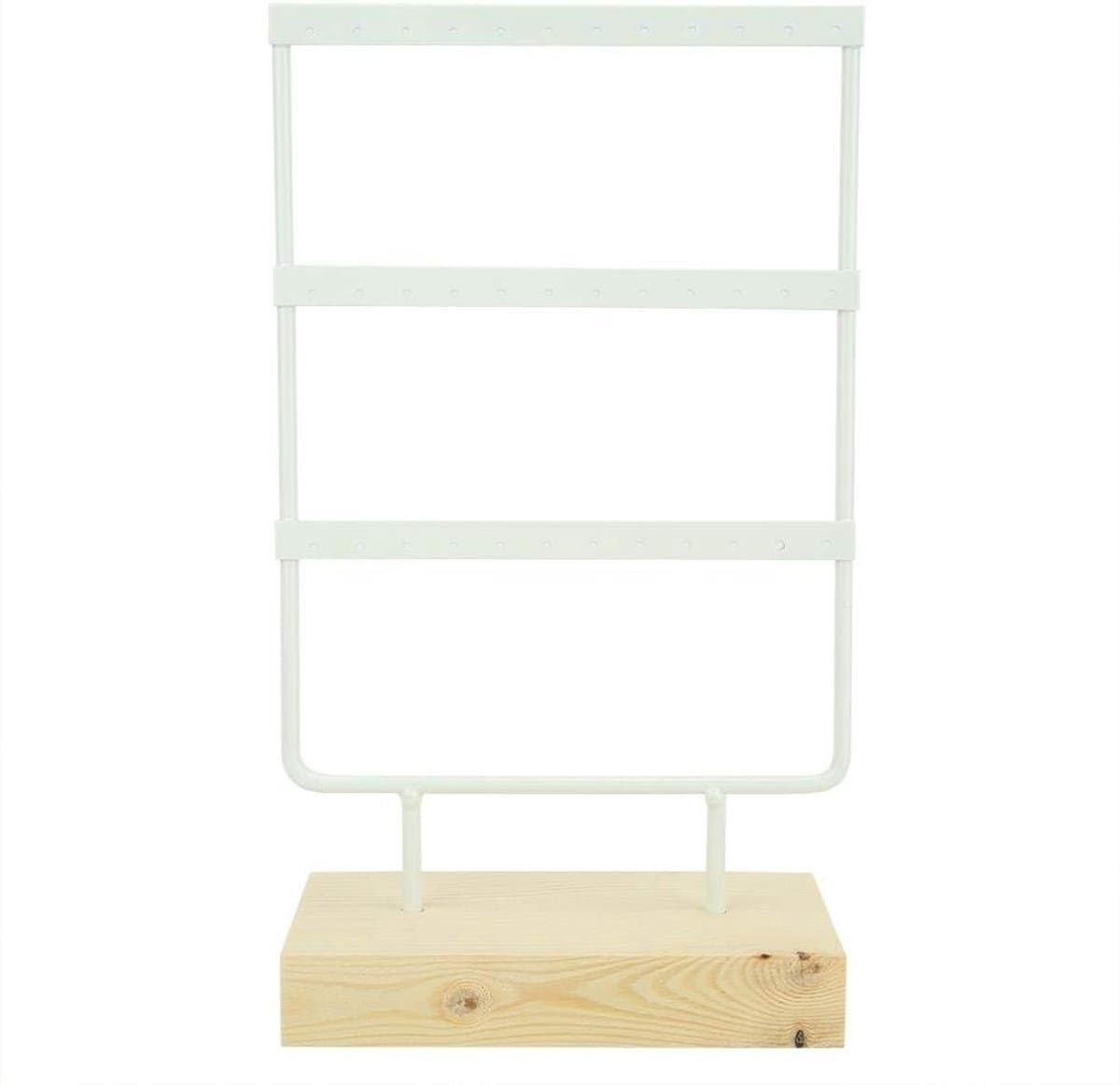 Sieradenopbergrek met 36 Gaten - Metaal Sieraden Display Stand voor Oorbellen en Kettingen met Houten Basis — afbeelding 1