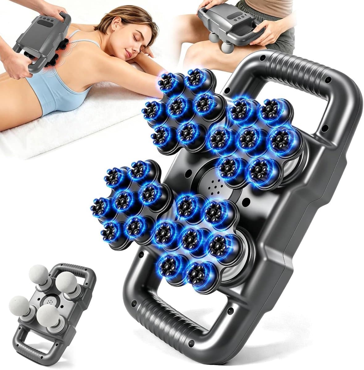 SnelShoppen - Massagepistool met 28 koppen, 6 modi, 20 snelheden, diepweefselmassage voor spierontspanning, schouder en rug, massageapparaat voor thui — afbeelding 1