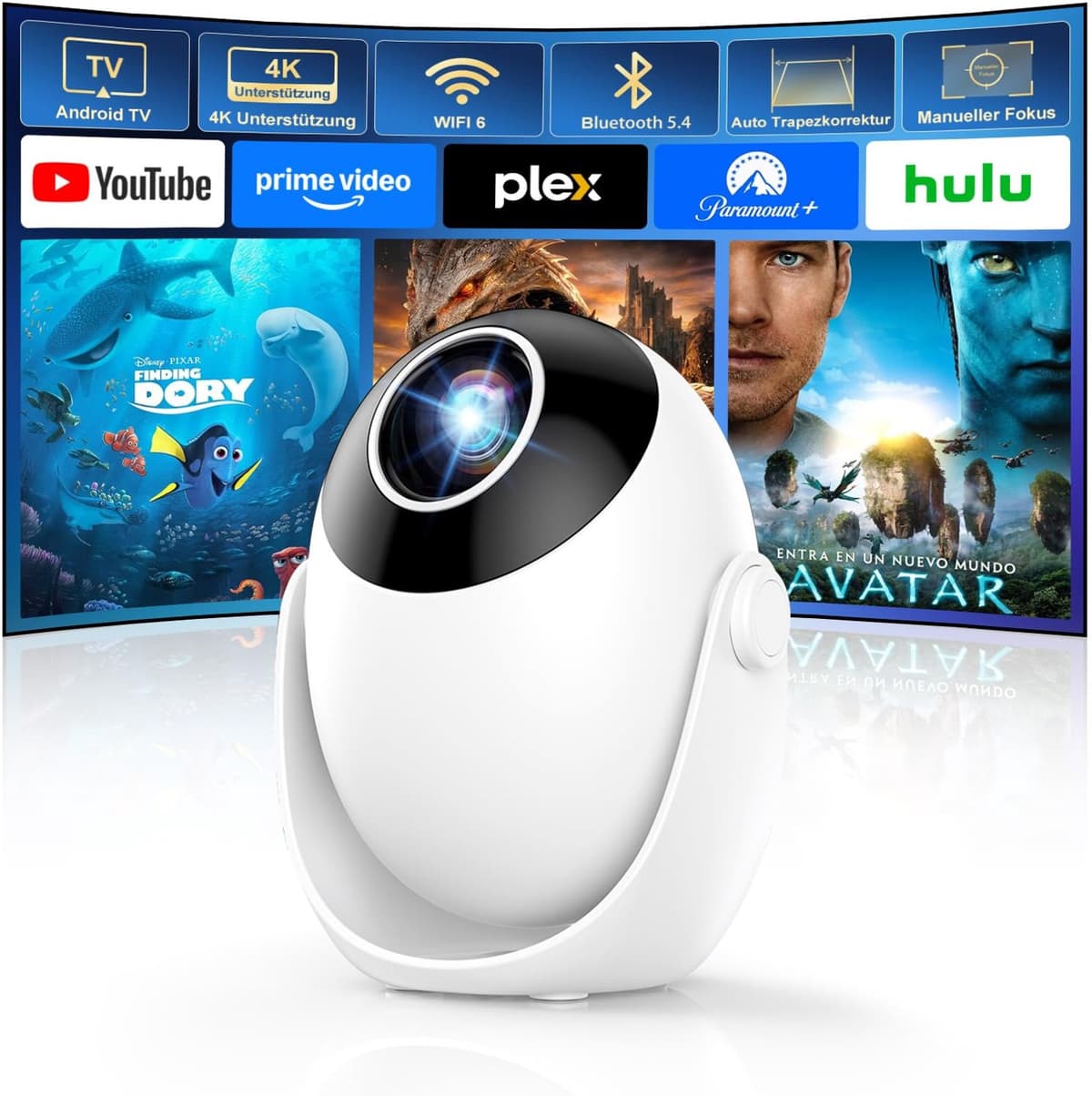 Mini Beamer Draagbaar - 1280 x 720 Resolutie - LED Technologie - WiFi 6 En Bluetooth 5.4 - Voor Gaming En Thuisbioscoop — afbeelding 1