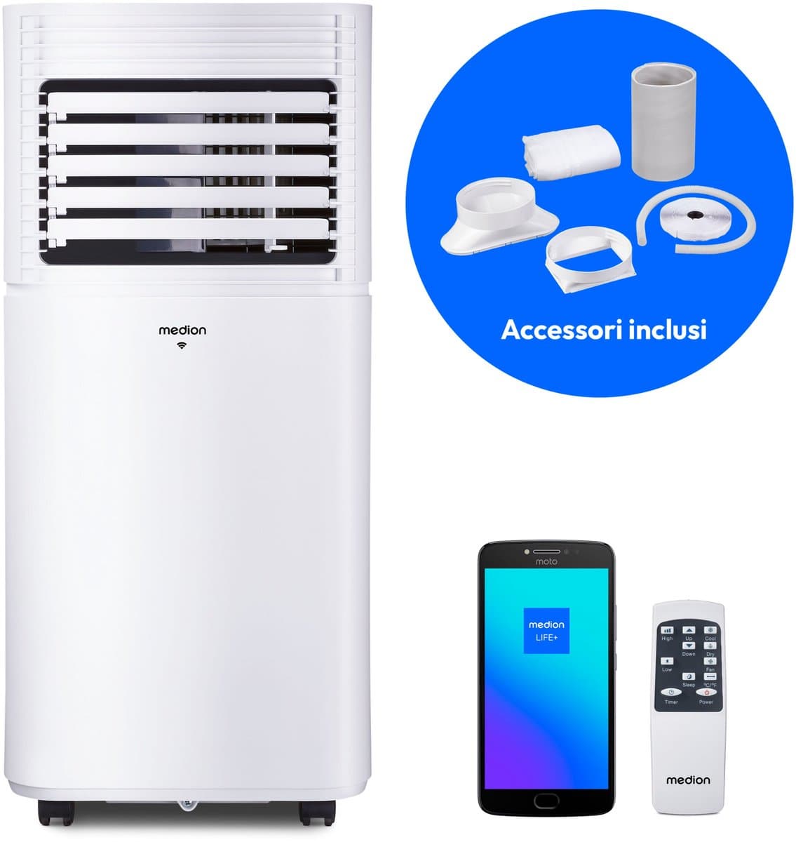 MEDION Smart Mobiele Airco P901 (9000 BTU, 3-in-1, Koelen, Ontvochtigen, Ventileren, tot 32m², incl. Raamafdichtingskit, voor Slaapkamer en Woonkamer, WiFi, App-Functie, Afstandsbediening, MD 37732) — afbeelding 1