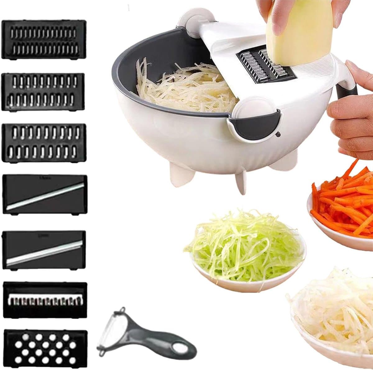 Groentenhakker - Keukenmachine - Maaltijden Bereiden - Ingebouwde Afvoermand - 22.6 cm - Grijs — afbeelding 1