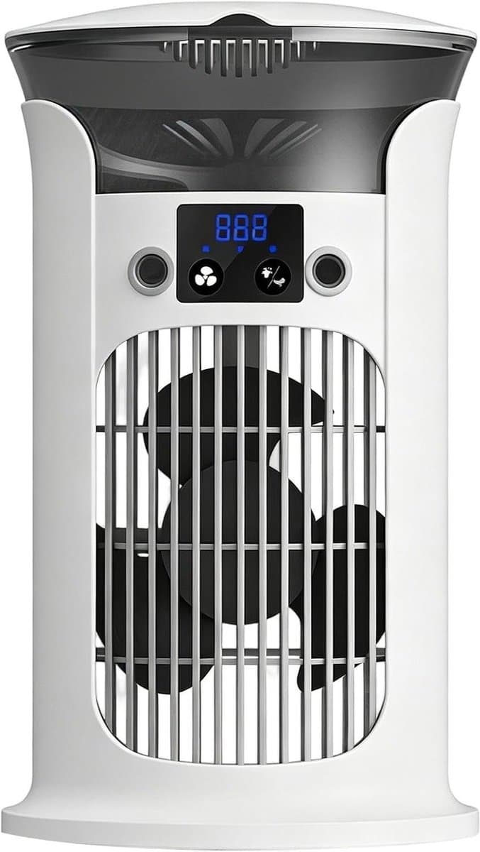 Luchtkoeler Ventilator - Draagbare Airco - Verkoeling Binnen - Met Sfeerlicht - 16x16x16 cm - Wit — afbeelding 1