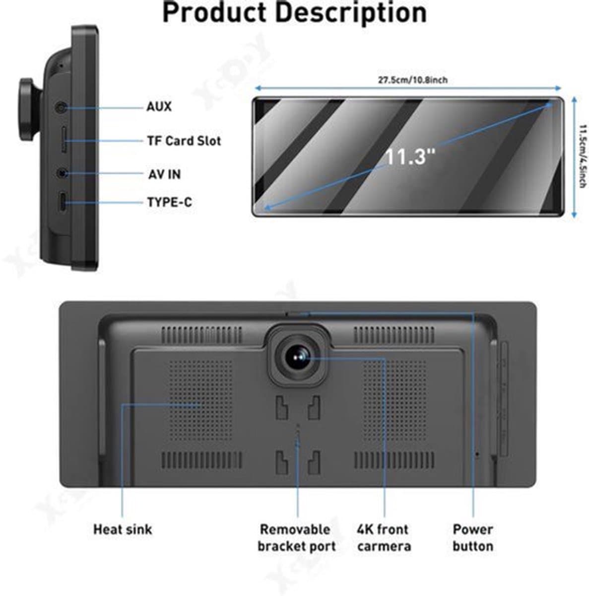 Navigatiesysteem Auto - Dashcam voor auto - GPS Navigatie - Draadloze - 4K DVR - Bluetooth Audio - ADAS Systeem - 11,3" - Achteruitrijcamera - 64TF — afbeelding 1
