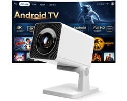 SnelShoppen - Smart Beamer 4K-decodering met 2 GB RAM, 16 GB ROM, ingebouwde streaming-apps, WiFi 6, Bluetooth 5.4, automatische beeldcorrectie, optis