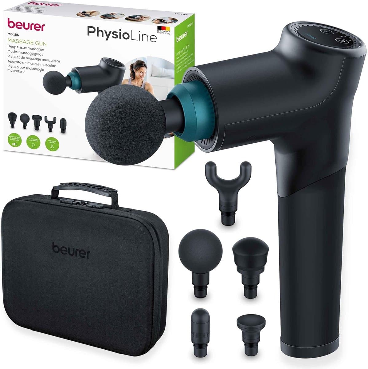 Thijox - Massagepistool met 5 opzetstukken, krachtige triggerpointmassage, 9 intensiteitsniveaus, oplaadbare accu voor spierontspanning, thuisgebruik, — afbeelding 1