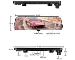 Dashcam voor Auto - 10 Inch Touchscreen Spiegelcamera - 1080P AHD Dashcam - Nachtzicht - Groothoek 170° - Parkeermodus - Inclusief 6M RCC BL - Zwart