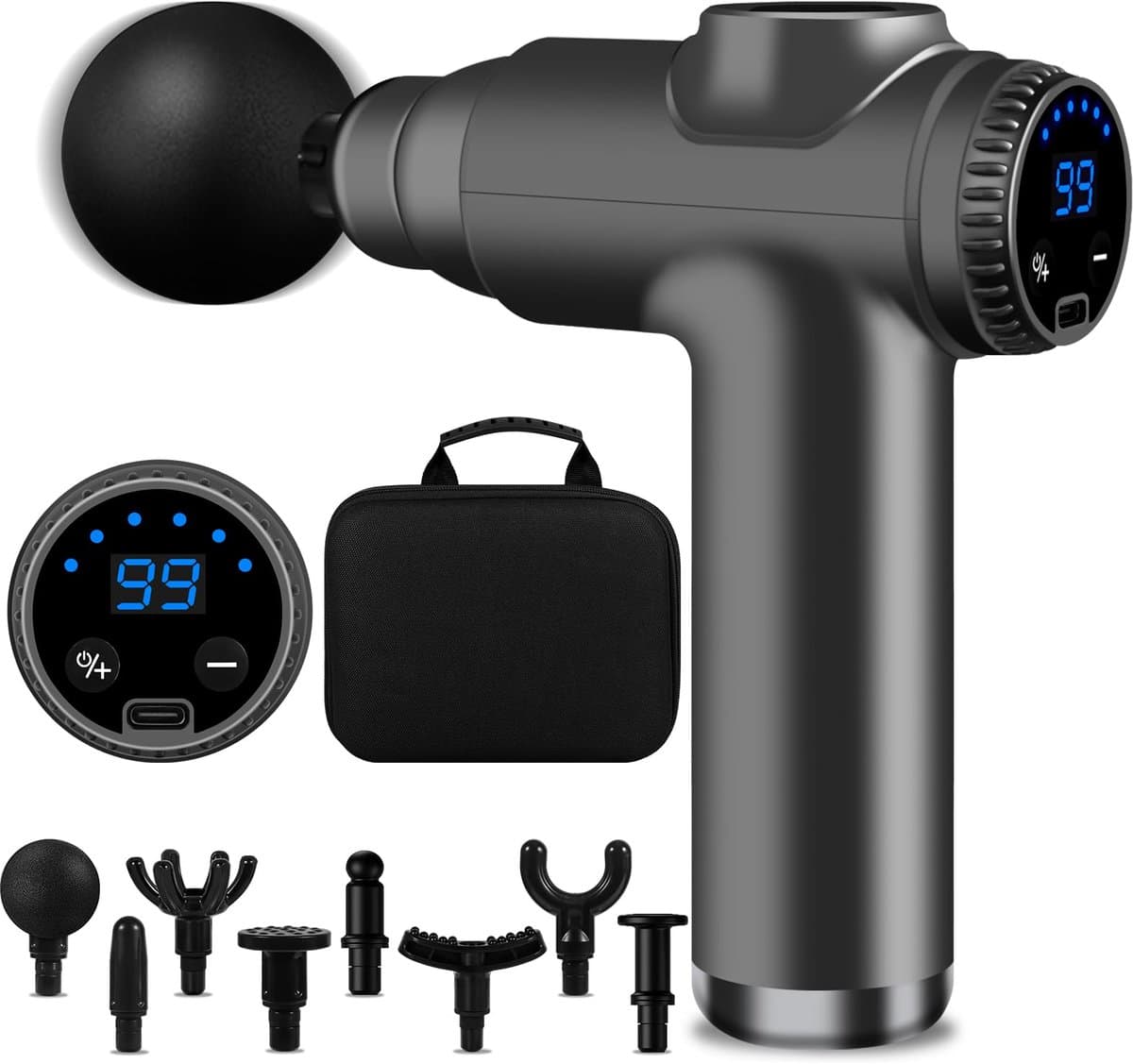 SnelShoppen - BuoAZR Mini-spiermassagepistool, extra stil massagepistool met 99 snelheden, 8 massagekoppen en LCD-display voor ontspanning thuis of on — afbeelding 1