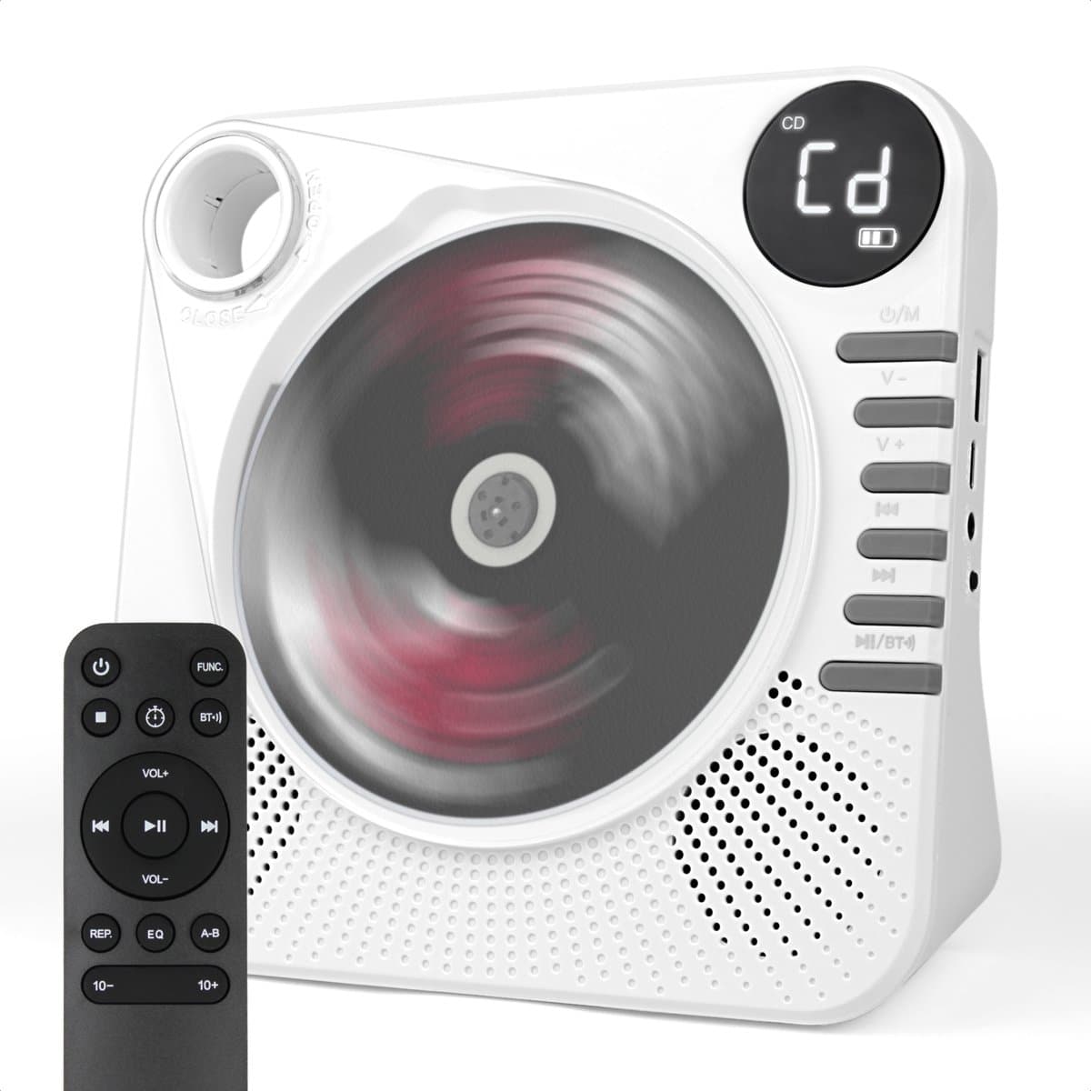 Retro CD Speler met Bluetooth - Draagbare CD Speler met HiFi Speakers - USB - AUX - Oplaadbaar - Vintage Muziekspeler Wit — afbeelding 1