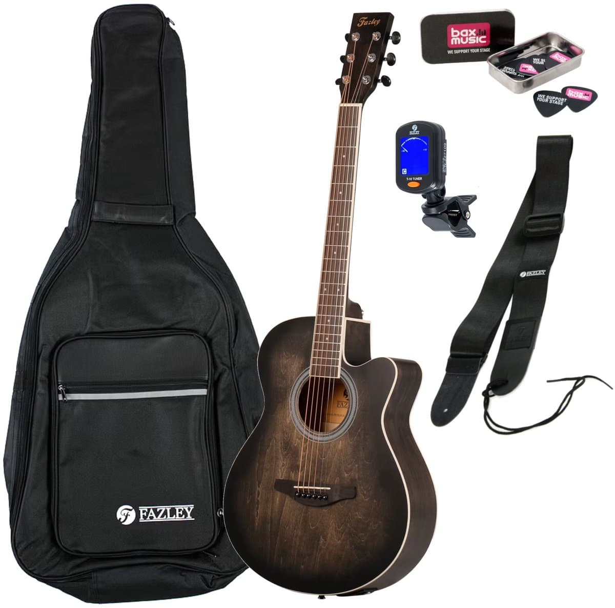 Westerngitaar - incl. gigbag, stemapparaat, band en plectrum - Zwart Fazley W55-COL-BK-EQ — afbeelding 1