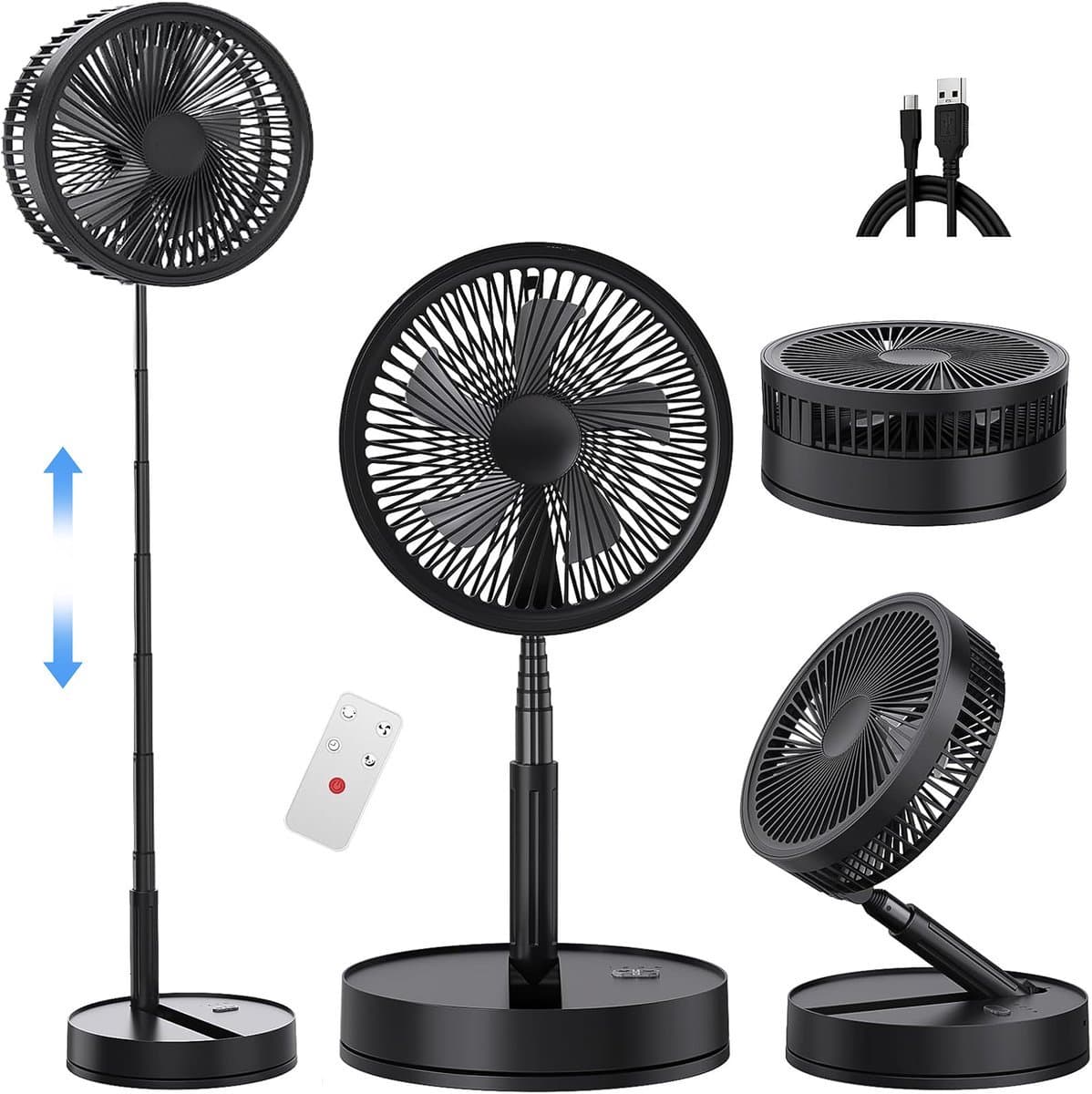 KZQ Draagbare Ventilator Met Afstandsbediening - Staande Ventilator Met 4 Windsnelheden - Timer En Nachtstand - Energiebesparend - Voor Koeleffect In Huis En Kantoor - Zwart — afbeelding 1