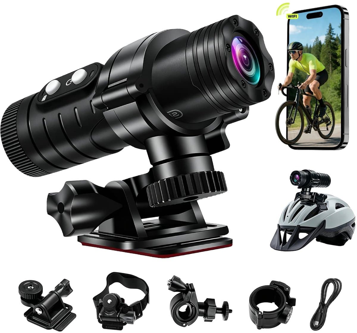 SnelShoppen - AIKER Dashcam Motorfiets - Verbeterde WiFi Motorcamera 1080p HD, 120° Groothoek, Waterdicht IP66, Lange Batterijduur, Automatische Nivea — afbeelding 1
