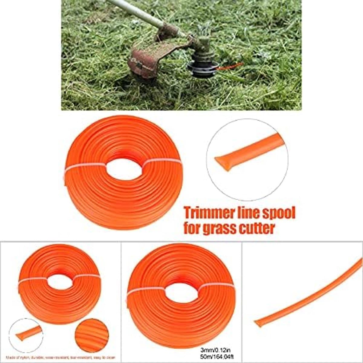 SnelShoppen - Trimmerdraad Nylon 3 mm - Oranje - 50 m - Ronde Draad voor Grasmaaier en Borstelsnijder - Duurzaam en Slijtvast — afbeelding 1