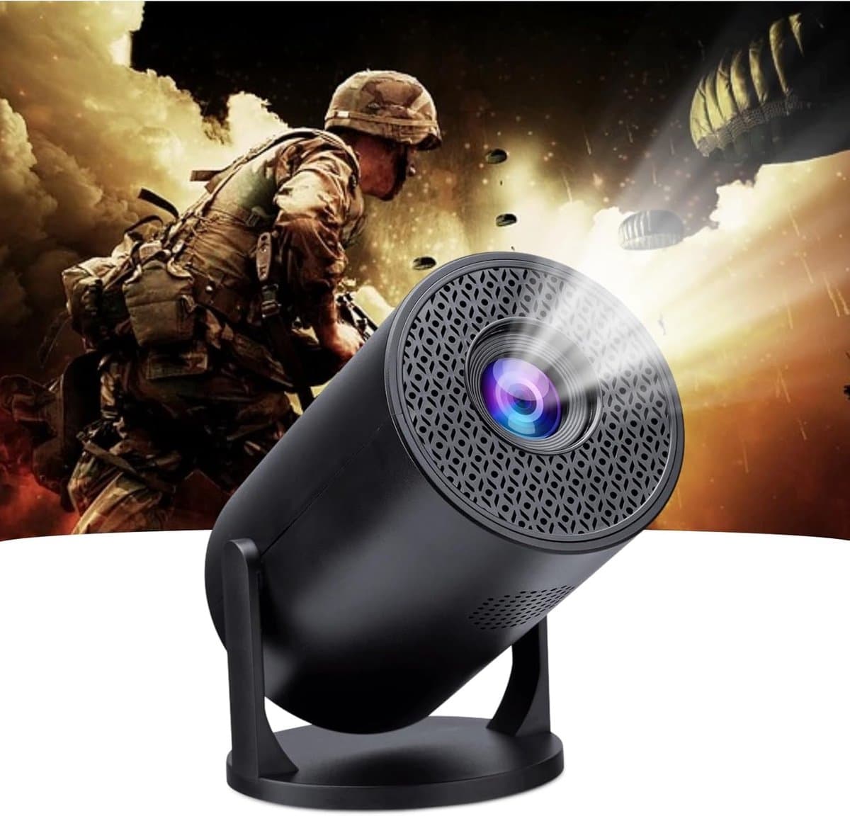 SnelShoppen - Draagbare 1080P Projector met 270° Verstelbaar, WiFi Home Theater voor Buitenfilms, Compatibel met Telefoons, Laptop en TV Stick, 150" S — afbeelding 1