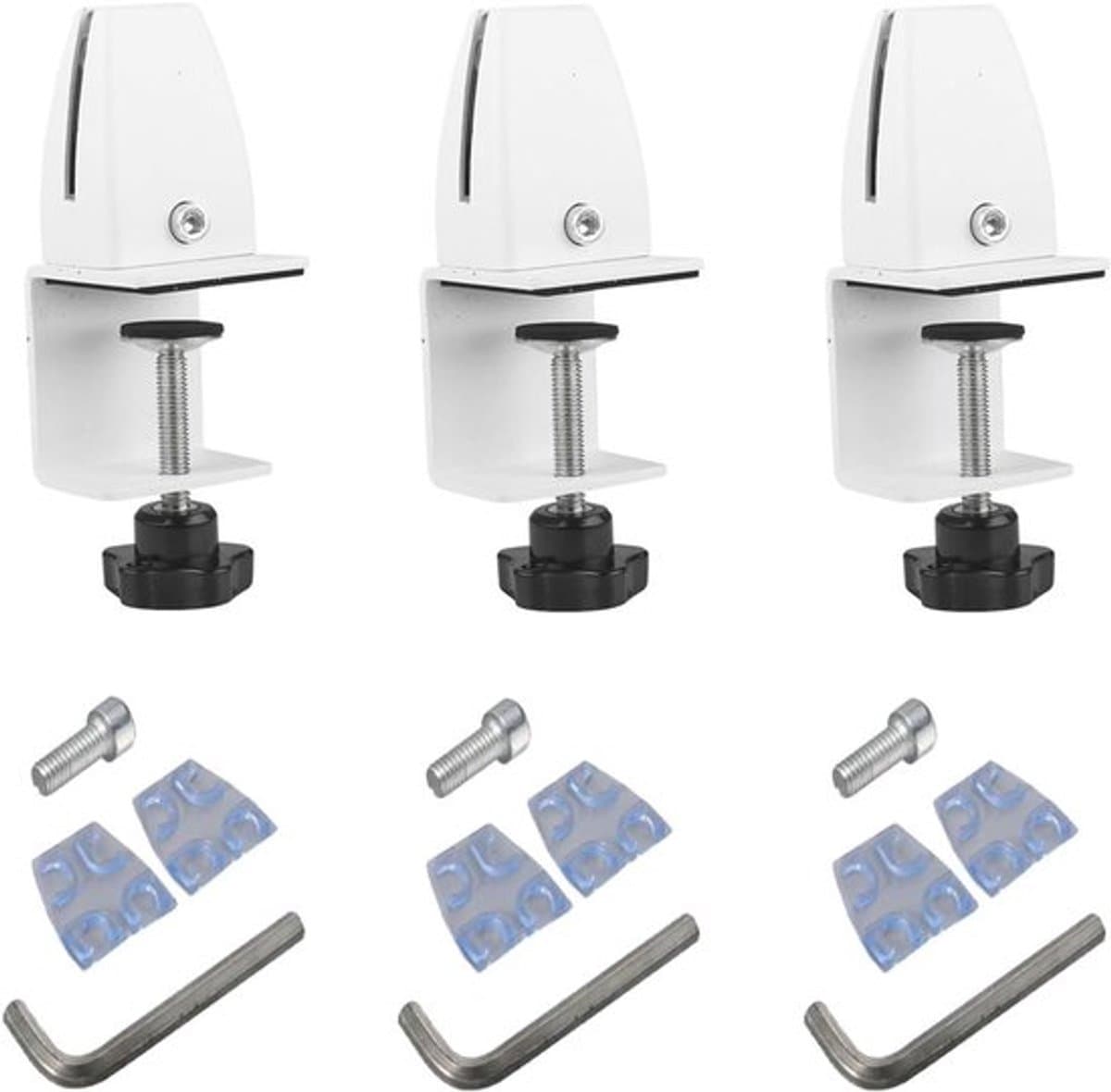 Set van 3 verwijderbare bureauschermclips van witte aluminiumlegering voor eenvoudige bevestiging en optimale bureauverdeling — afbeelding 1
