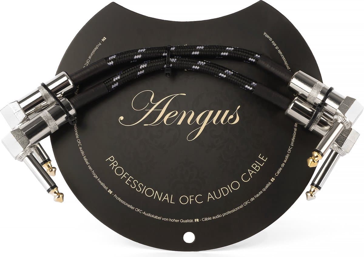 2 stuks Áengus Black Tweed patchkabel - 6.35mm mono jack plug haaks/haaks - 15 cm — afbeelding 1