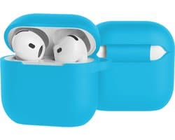 Case - Geschikt voor Apple AirPods 4 - Siliconen Hoes met Clip - Silicone Hoesje Cover - Lichtblauw