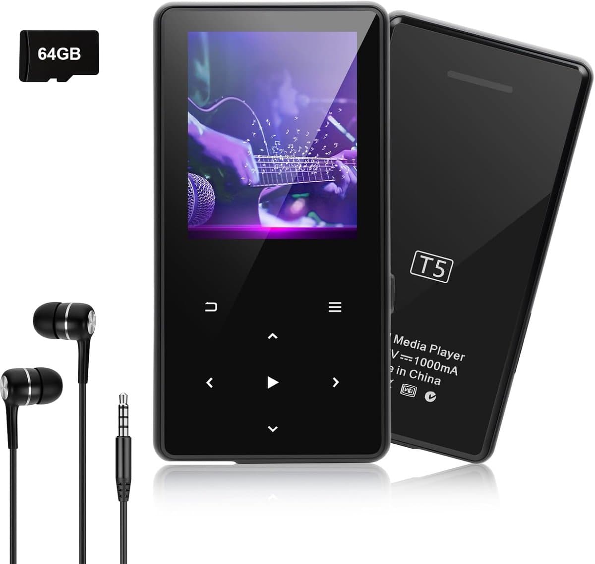 HiFi MP3 Speler met 64GB microSD Kaart - Bluetooth 5.3 Muziekspeler met Dual DAC - 24bit 192kHz Lossless Audio - Uitbreidbaar tot 128GB - FM Radio - E-Book en Spraakopname - 54g Lichtgewicht Ontwerp — afbeelding 1