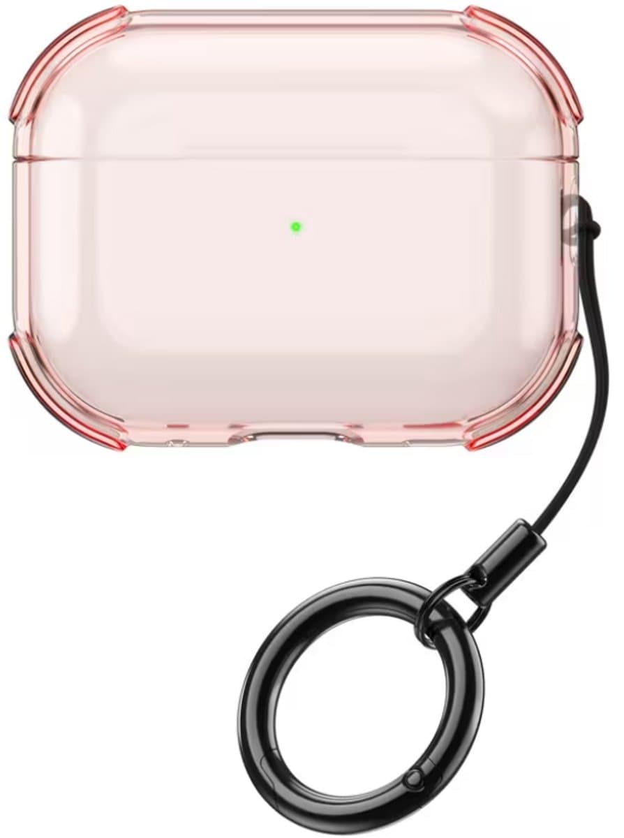 Roze transparant hoesje voor oordopjes met sleutelring – schokbestendige beschermhoes geschikt voor AirPods Pro 2 — afbeelding 1