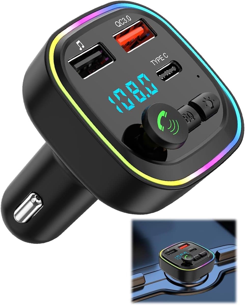 Bluetooth Transmitter - Bluetooth 5.3 FM-zender - Carkit - handsfree draadloze autoadapter - snel opladen - draadloze Bluetooth MP3-speler - handsfree bellen - USB-ondersteuning - 2 USB 5V/3A-poorten en 1 Type-C-poort — afbeelding 1