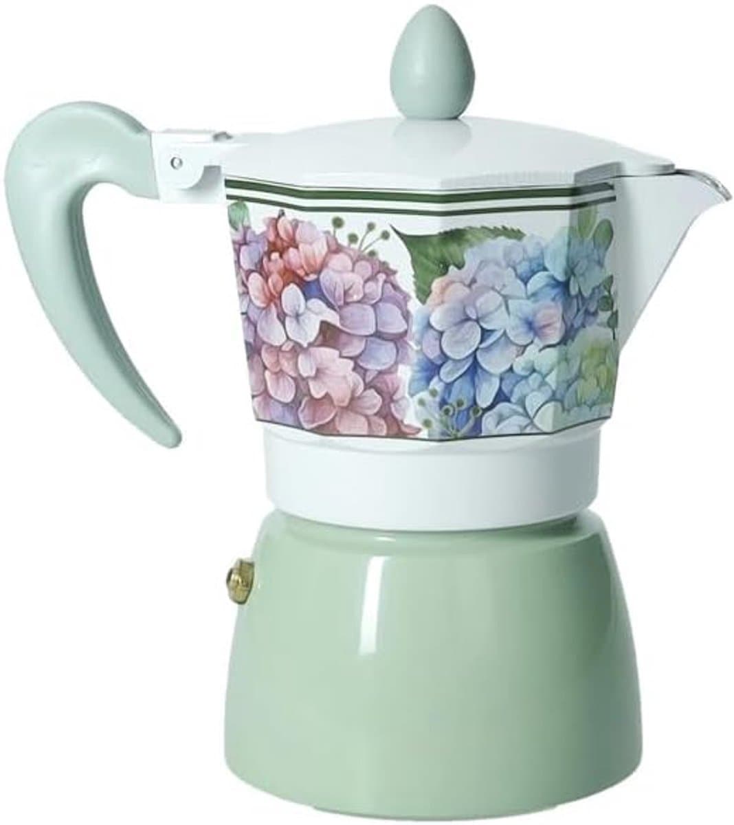 Espressomachine 3 kopjes - Mokkapot - Koffie Zetten - Bloemendesign - Diameter 15cm - Groen — afbeelding 1