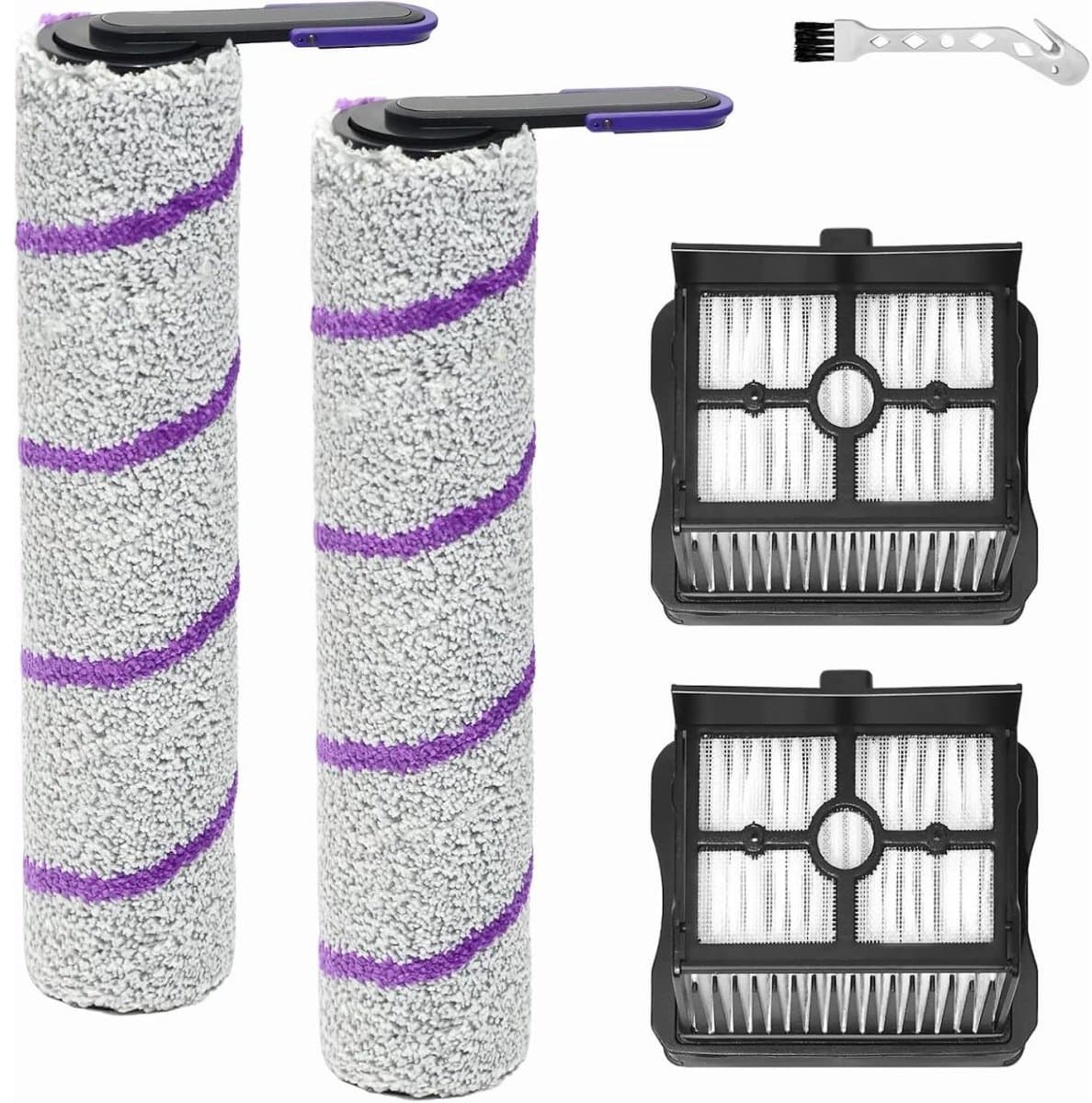Vervangende rolborstels - Geschikt voor Rowenta X-Clean 10 en Narwal S20 Pro nat- en droogstofzuigers - inclusief 2 rolborstels, 2 filters en 1 reinigingsborstel. — afbeelding 1