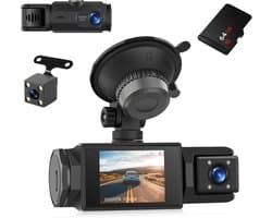 Dashcam 3-kanaals 1080p met Wifi, Nachtzicht en G-sensor voor Voor, Achter en Interieur