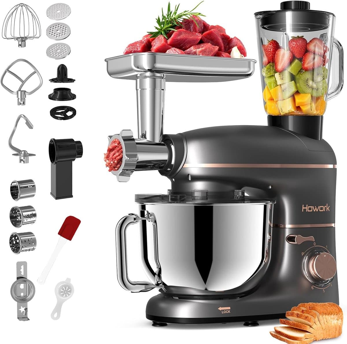 Keukenmachine - Mixer - Bakken en Koken - 1500 Watt Kracht - 10 Liter Kom - Donkergrijs — afbeelding 1