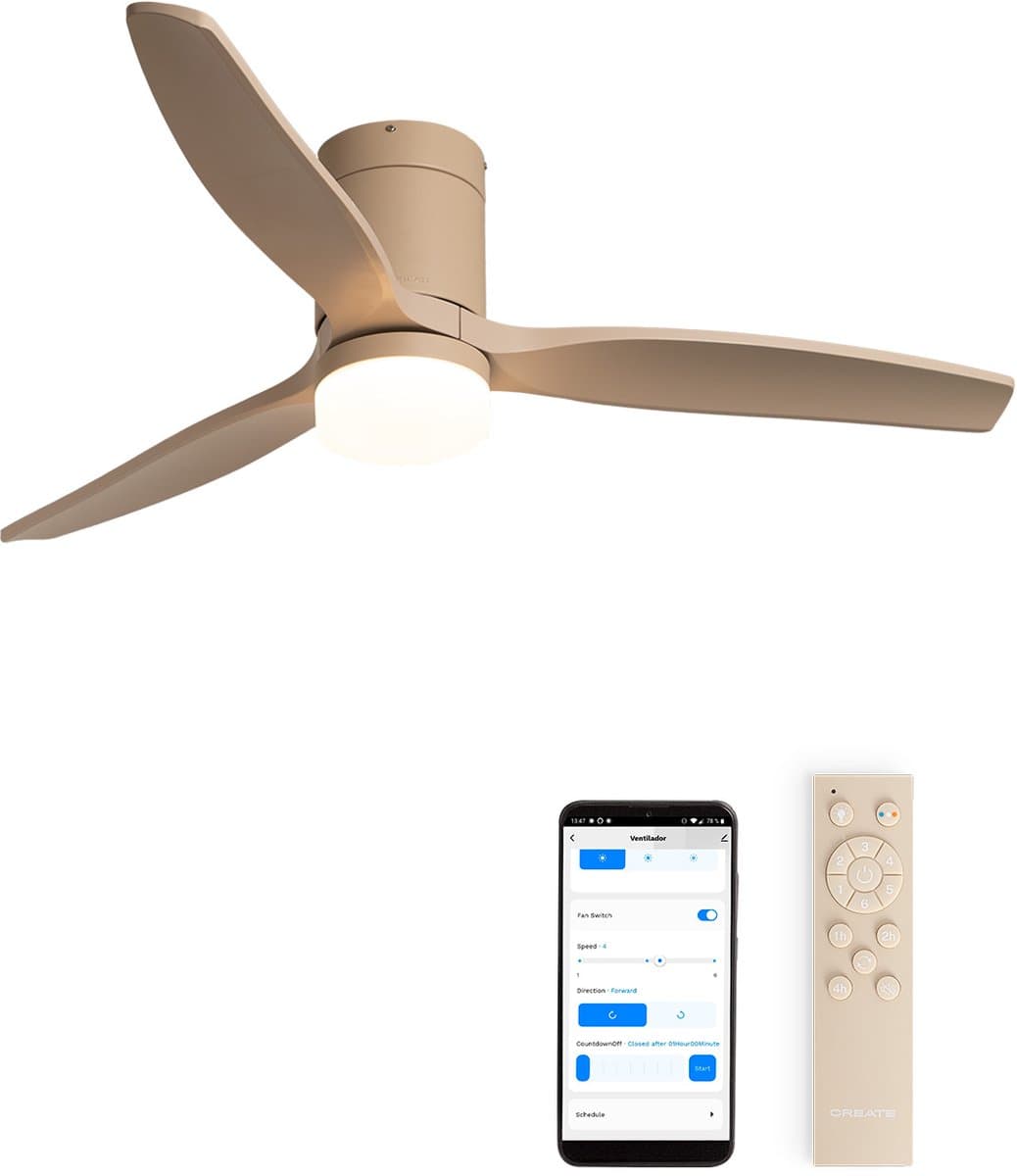 CREATE - Stille 40W plafondventilator met technische ABS bladen in verschillende maten - S - Met licht - WIFI - WIND CALM — afbeelding 1