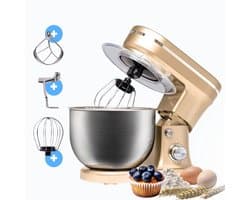 BluMill Keukenmachine - RVS - 6 Snelheden - Keukenmachine met kom - 5 Liter - met Accessoires - 1200W - Metallic Champagne