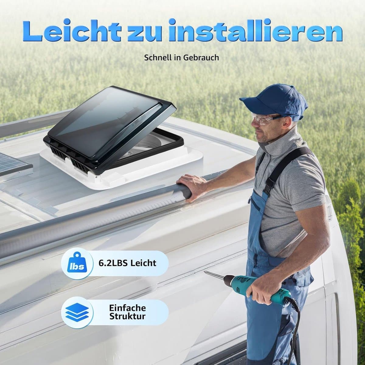 12V Dakventilator Camper met LED Verlichting en Insectenhor — afbeelding 1