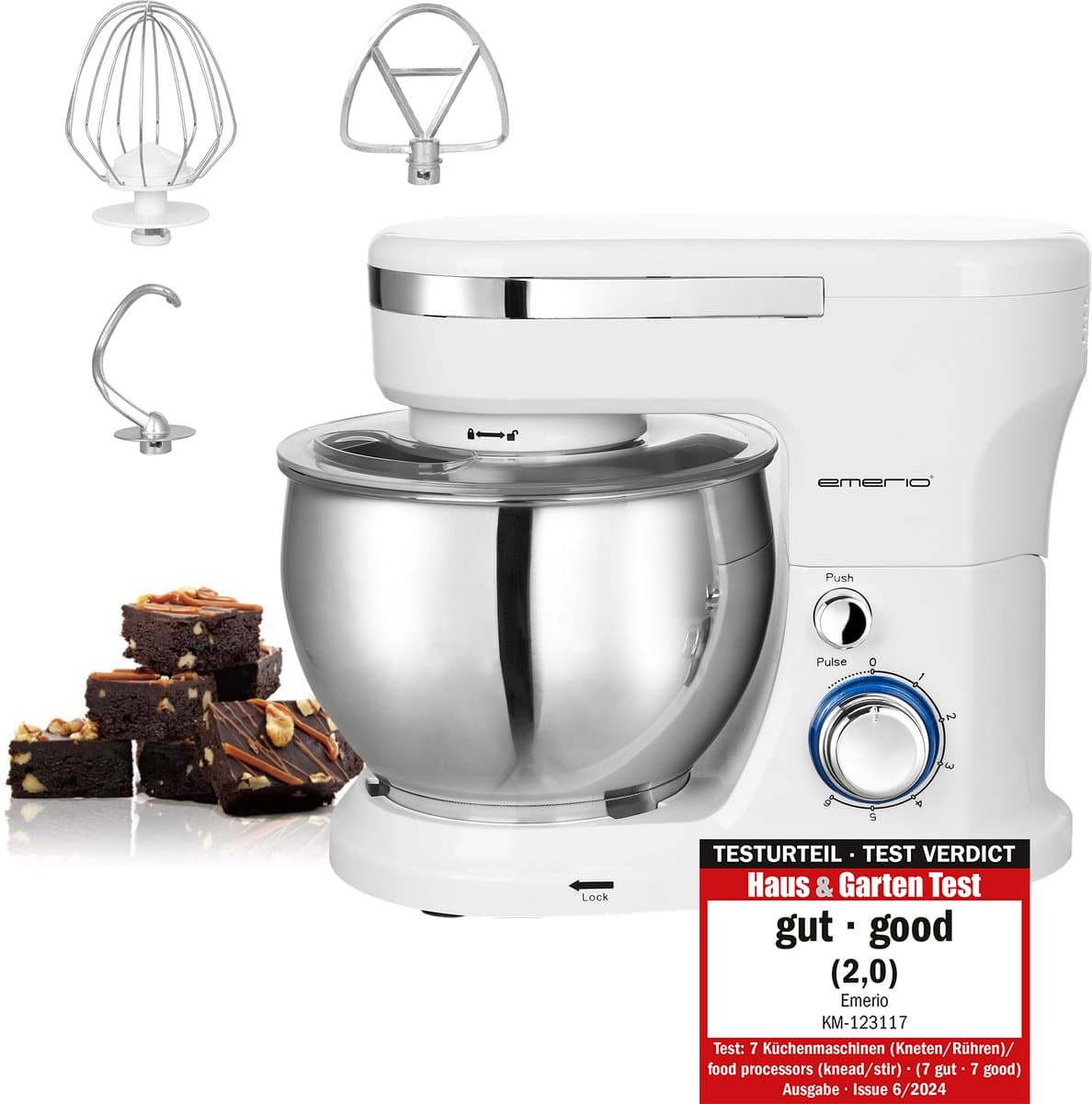 Emerio Keukenmachine 5 Liter - 1000W Keukenrobot - Foodprocessor - Keukenmixer met RVS Mengkom - 6 Snelheden - Inclusief Klopper, Deeghaak en Garde - KM-123117 Wit — afbeelding 1