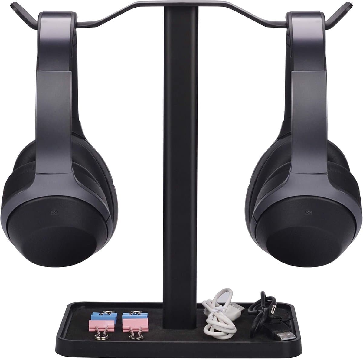 Hoofdtelefoon Standaard - Headset Houder - Bureau Organisatie - Dubbele Hanger - 17x11x27cm - Zwart — afbeelding 1