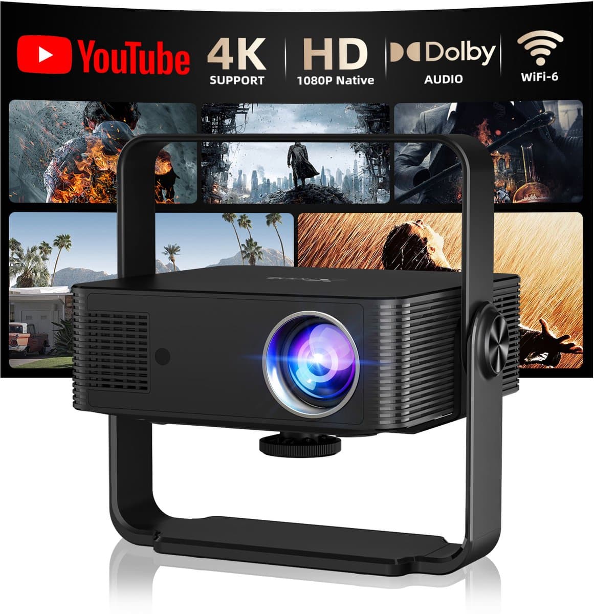 Projector 1080P HDR - XNAN Beamer met Android 13, 300 ANSI Lumen, 120Hz, 4K Ondersteuning - USB, HDMI, 2GB RAM, 16GB Opslag - 2x10W Dolby Geluid - Compact en Draagbaar - 262x106x246mm — afbeelding 1