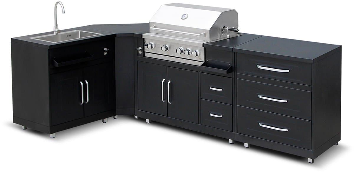 Oviala - 4-delige stalen buitenkeuken met barbecue - Memphis — afbeelding 1