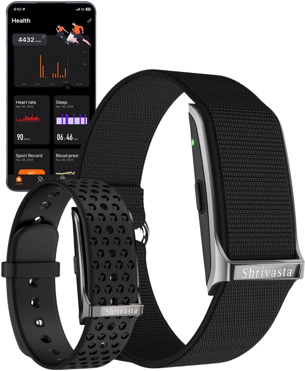 Shrivasta Activity Tracker | Dames & Heren Zwart- Smart armband met Hartslagmeter - Zuurstofmeter (SpO2) - Bloeddrukmeter – Stappenteller & Slaaptracker – menstruatiecyclus - incl. 2 Armbanden — afbeelding 1