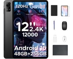 Aorlym P12 Pro - Tablet - 48GB RAM (12+36GB) + 256 GB ROM (2 TB/TF) - 12 Inch 2K 120Hz IPS - Android 16 - 12000mAh/18W - 4G LTE - Wi-Fi 5 - Bluetooth 5.0 - T7300 - Quad Speakers - Volledige accessoirebundel met toetsenbord en stylus