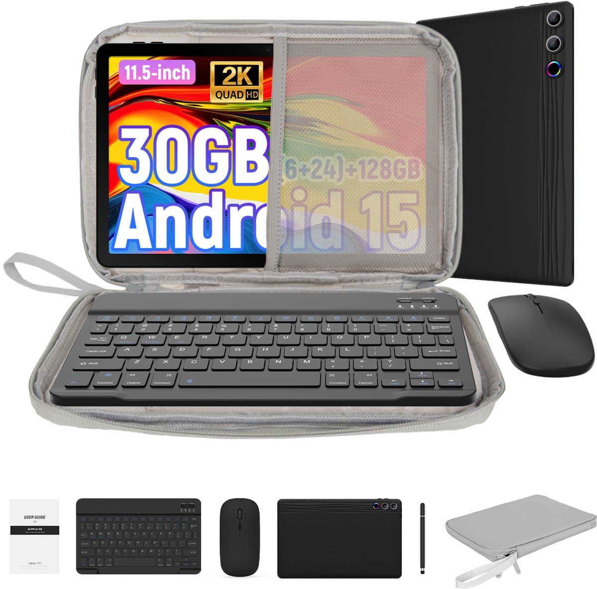 Hotlight 2K (2000x1200) Tablet - 11.5 inch Tablet met Toetsenbord -Grijs Tablet Hoes Sleeve - Stylus - Muis - 30 GB RAM/128GB ROM - 8400mAh - 5G WiFi — afbeelding 1