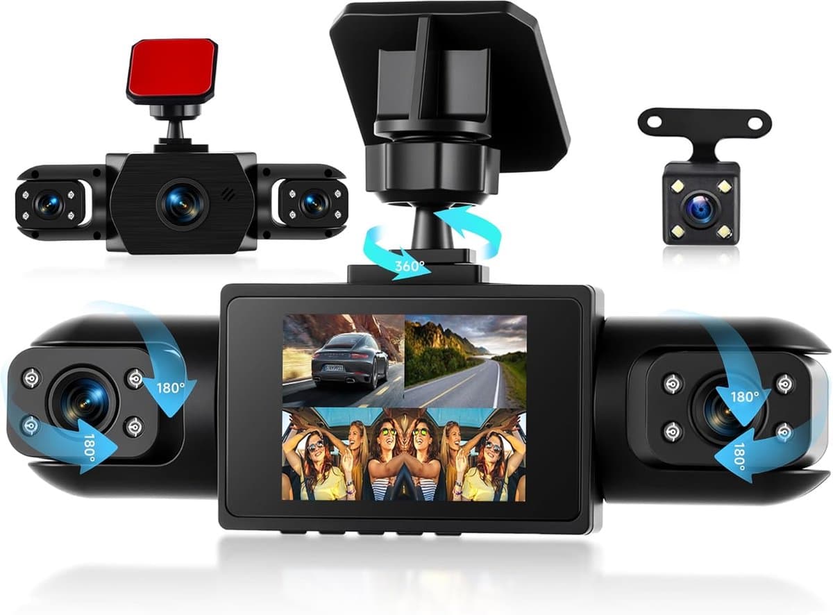 4-Kanaals Dashcam 360 Graden - 4x Full HD 1080p Camera Voor, Achter, Links, Rechts - 2 Inch LCD Scherm - Nachtzicht - Parkeermodus - Dashcamera voor Auto & Taxi - Zwart — afbeelding 1