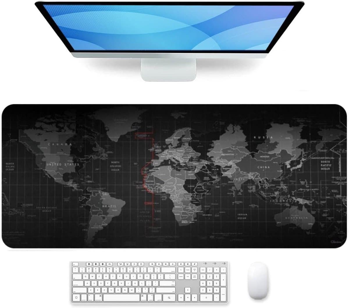 Olivivo® Muismat Wereldkaart - Gaming Mousepad XXL - Onderlegger - Grote Muismat - 90x40 CM - Bureaulegger - Toetsenbord - Anti Slip - Waterproof - Desktop mat — afbeelding 1