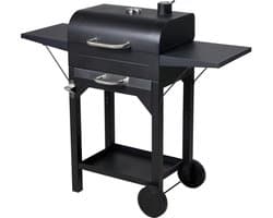 Houtskool BBQ - mat zwart - verrijdbaar- zijtafels- 109 x 47 x H97 cm - metaal