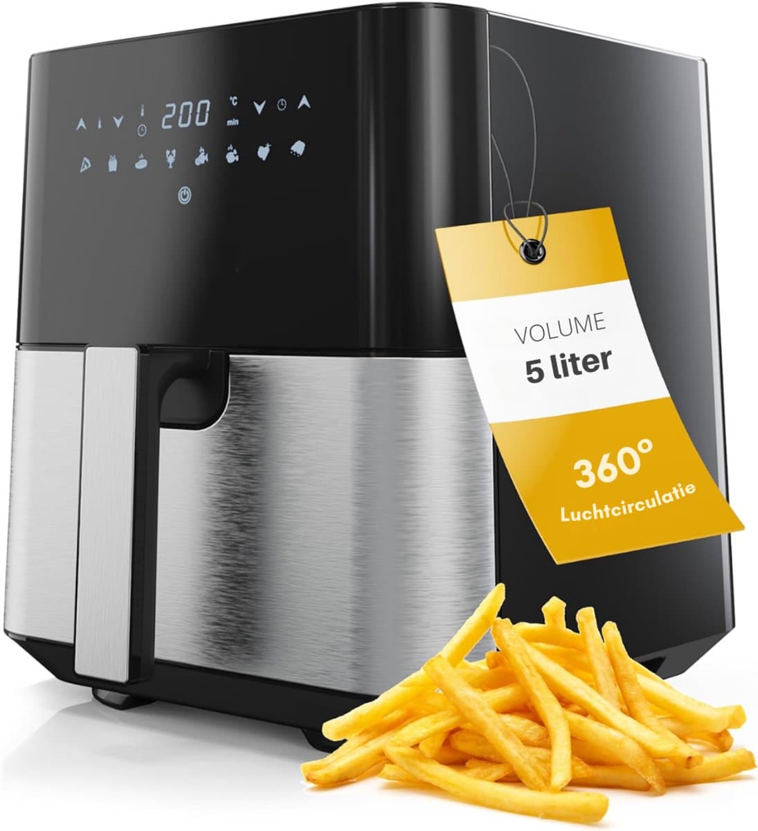 SNJY® Airfryer XXL - Airfryer Dubbel - Heteluchtfriteuse - Airfryer Dubbele Mand - 1450 Watt - Zwart/RVS — afbeelding 1