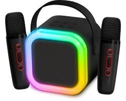 PartyFunLights Mini duo karaoke set party speaker - met twee microfoons zwart - Discoverlichting - Draadloos - Voor volwassenen en kinderen