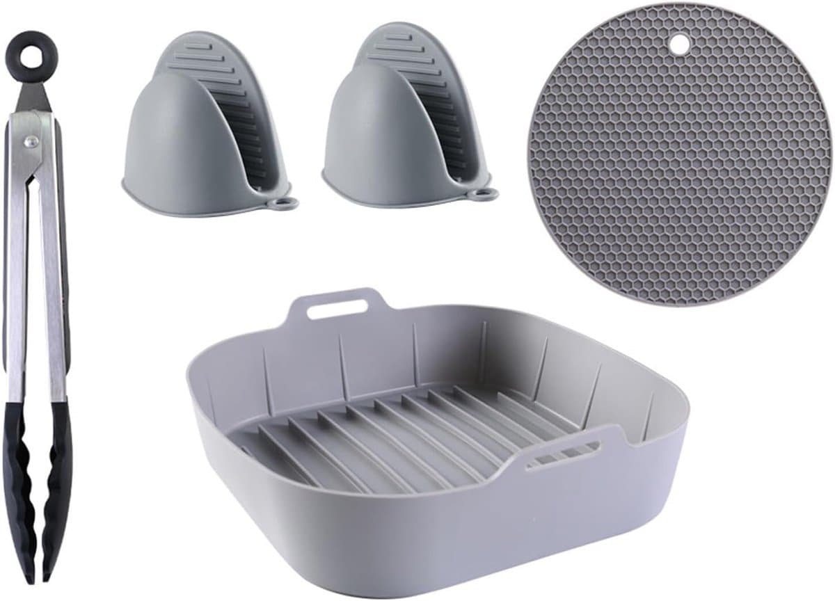 Geschikt voor Airfryer siliconen accessoires- herbruikbare siliconen 8.1 Airfryer liners met handschoenen tang isolatiemat 5 stuks herbruikbare siliconen Airfryer mand accessoires voor 4-7L-6L — afbeelding 1