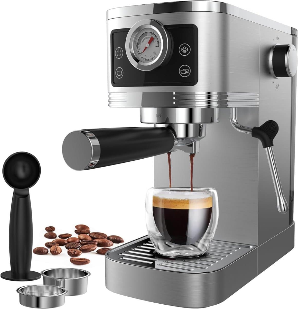 DailySupplies® Espressomachine - Koffiezetapparaat - Koffiemachines - Zilver + Zwart — afbeelding 1